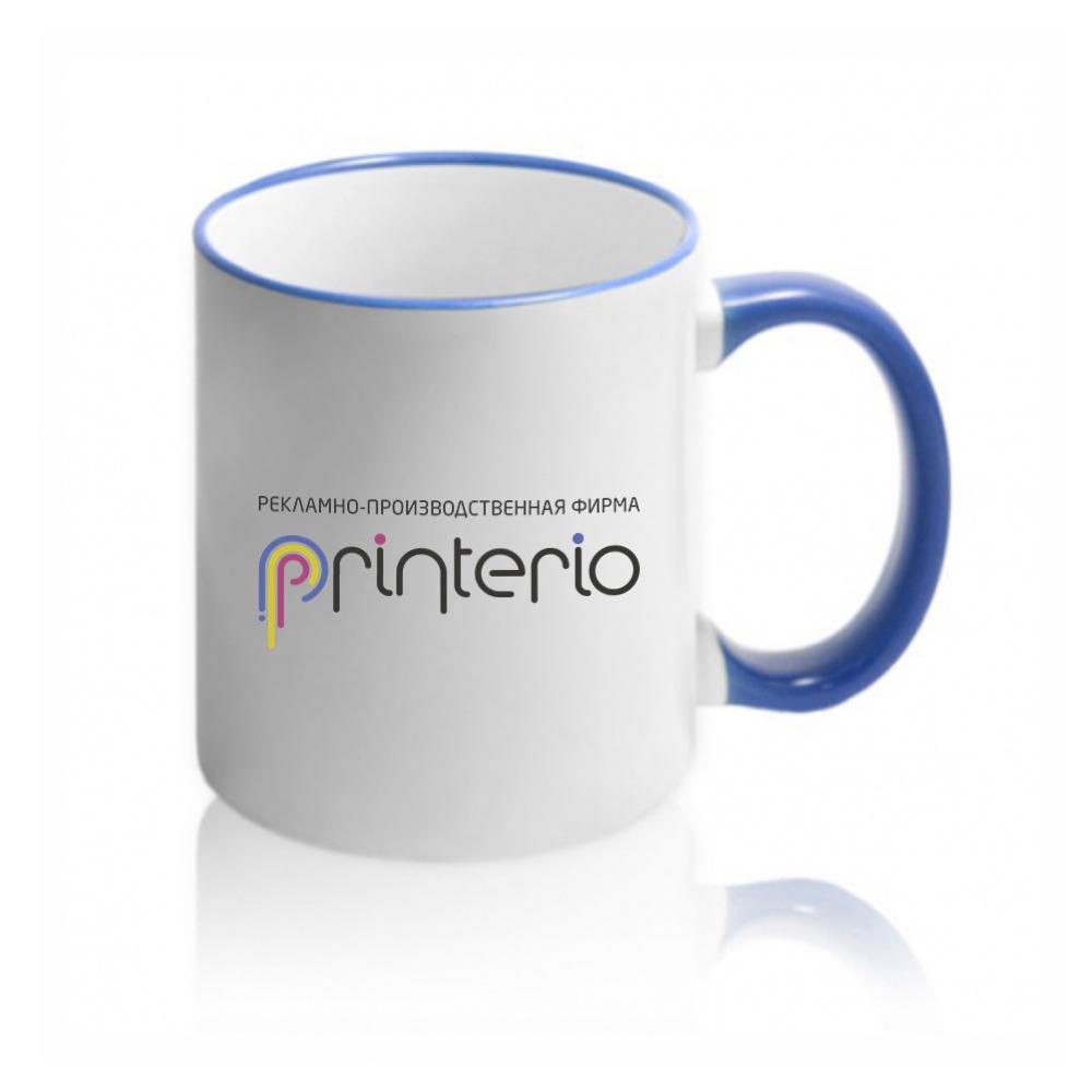 Кружка с цветной ручкой и каймой с логотипом