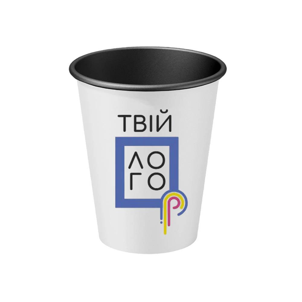 Бумажный стаканчик однослойный черный внутри 340 мл с лого