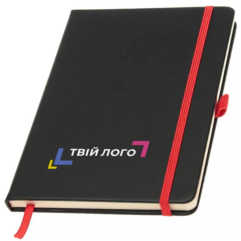 Записная книжка А5, 96 стр с цветной резинкой для печати вашего логотипа