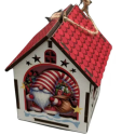 Дерев'яні новорічні іграшки з підсвічуванням 100х55х75мм. Хатинка червона з логотипом Фото
